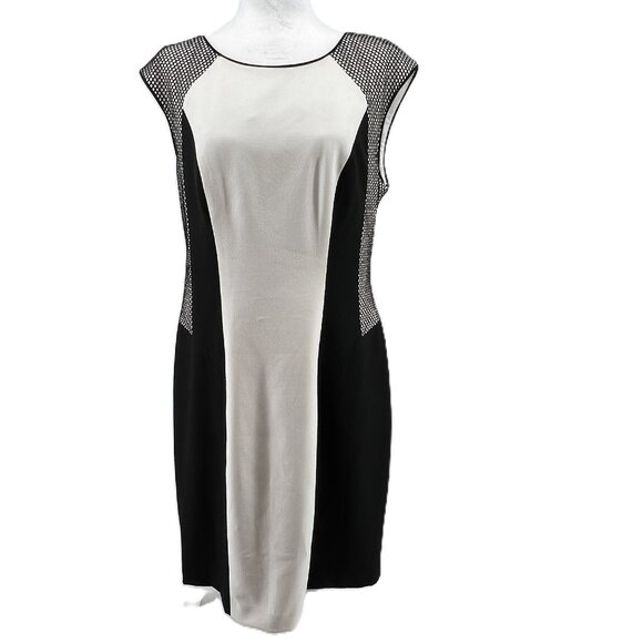 Calvin Klein Sleek Sophistication Colorblock Mesh Sheath Dress size 12 B&W - Picture 1 of 8